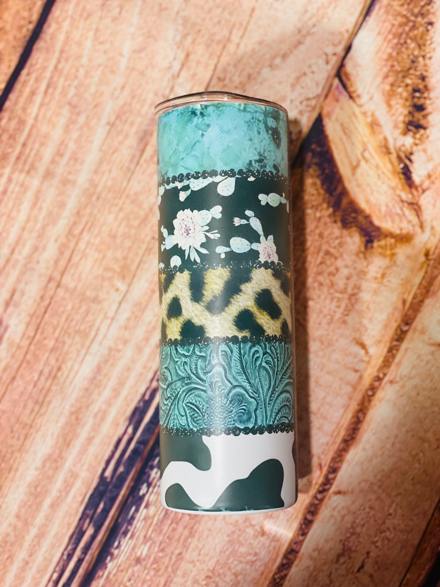 Turquoise Cowprint Mama Tumbler