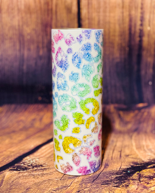 Rainbow Glitter Leopard tumbler